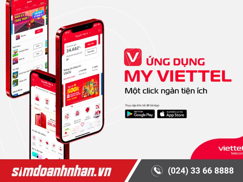 Tải ứng dụng My Viettel từ Google Play hoặc App Store trên thiết bị di động