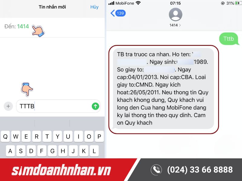 Kiểm tra SIM chính chủ nhà mạng MobiFone với cú pháp TTTB gửi 1414