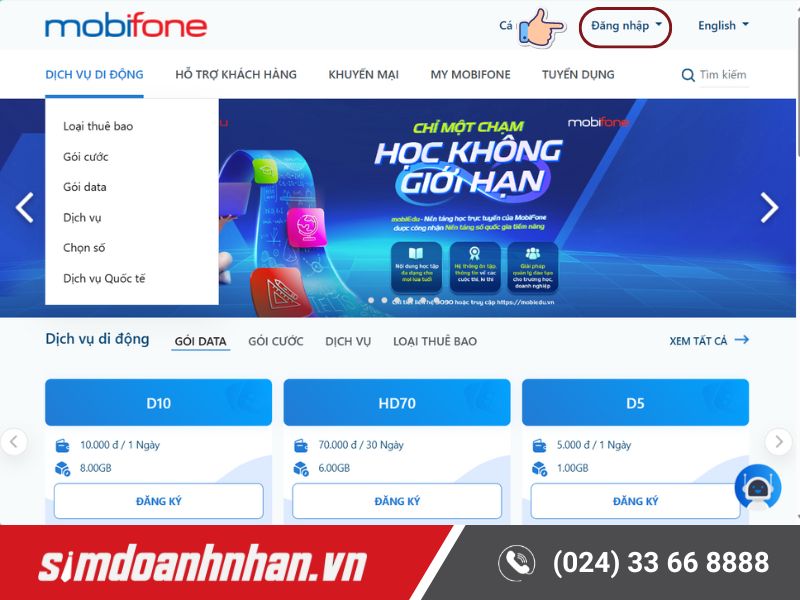 Truy cập cổng thông tin của MobiFone