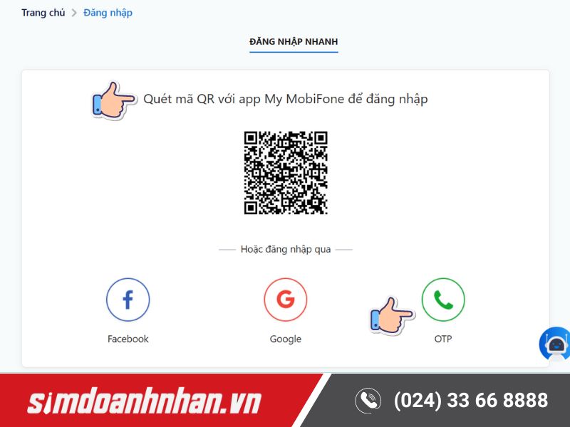 Đăng nhập cổng thông tin thông qua mã QR hoặc mã OTP