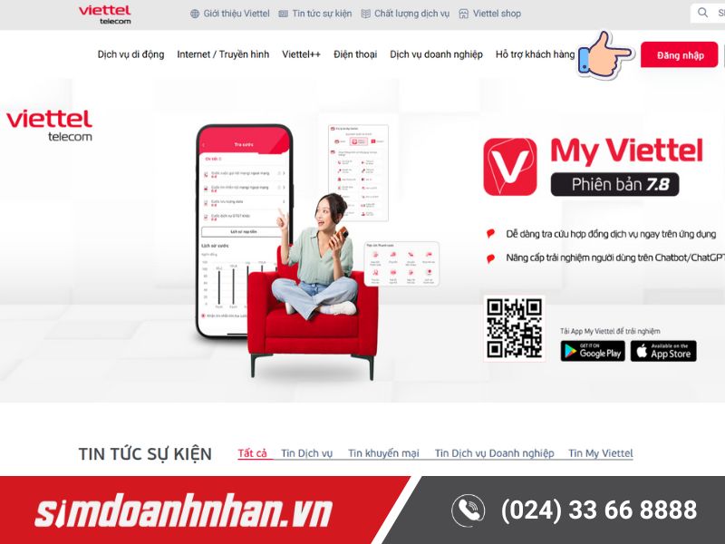 Tiến hành đăng nhập vào tài khoản trên Vietteltelecom