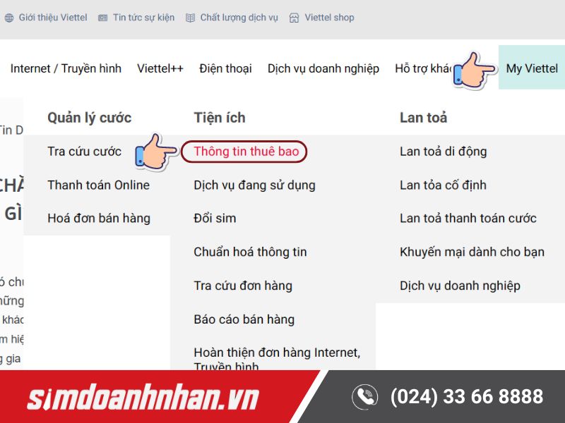 Tiến hành chọn mục Thông tin thuê bao