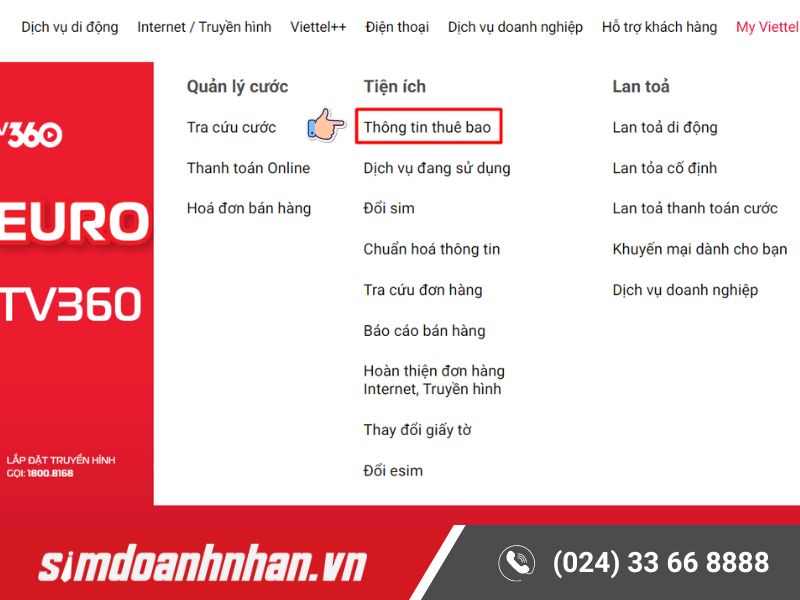 Kiểm tra loại hình SIM trả trước hay trả sau trên trang web Viettel Telecom